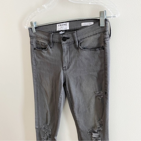 Frame Le Skinny De Jeanne 27 Grey Ripped Distressed Skinny Jeans Stretch - Picture 6 of 11